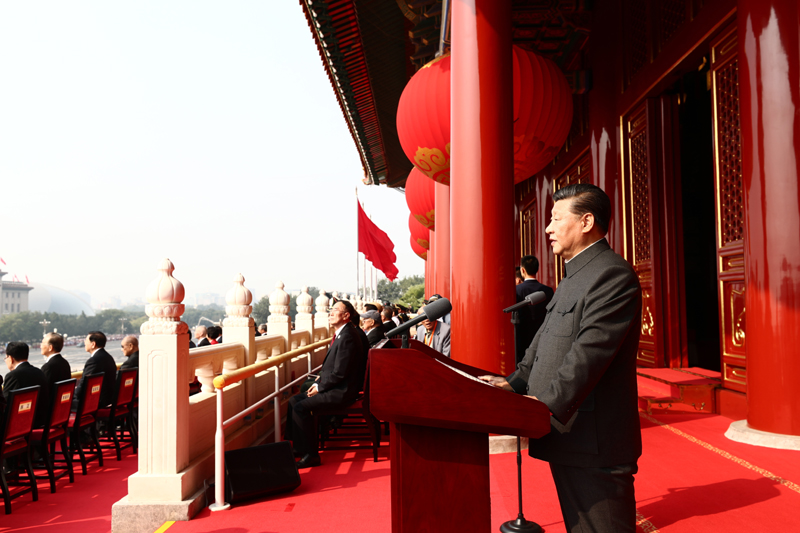 10月1日上午，慶祝中華人民共和國成立70周年大會在北京天安門廣場隆重舉行。中共中央總書記、國家主席、中央軍委主席習(xí)近平發(fā)表重要講話。